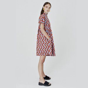 Osei-Duro Bata Dress in Red Zig Zag
